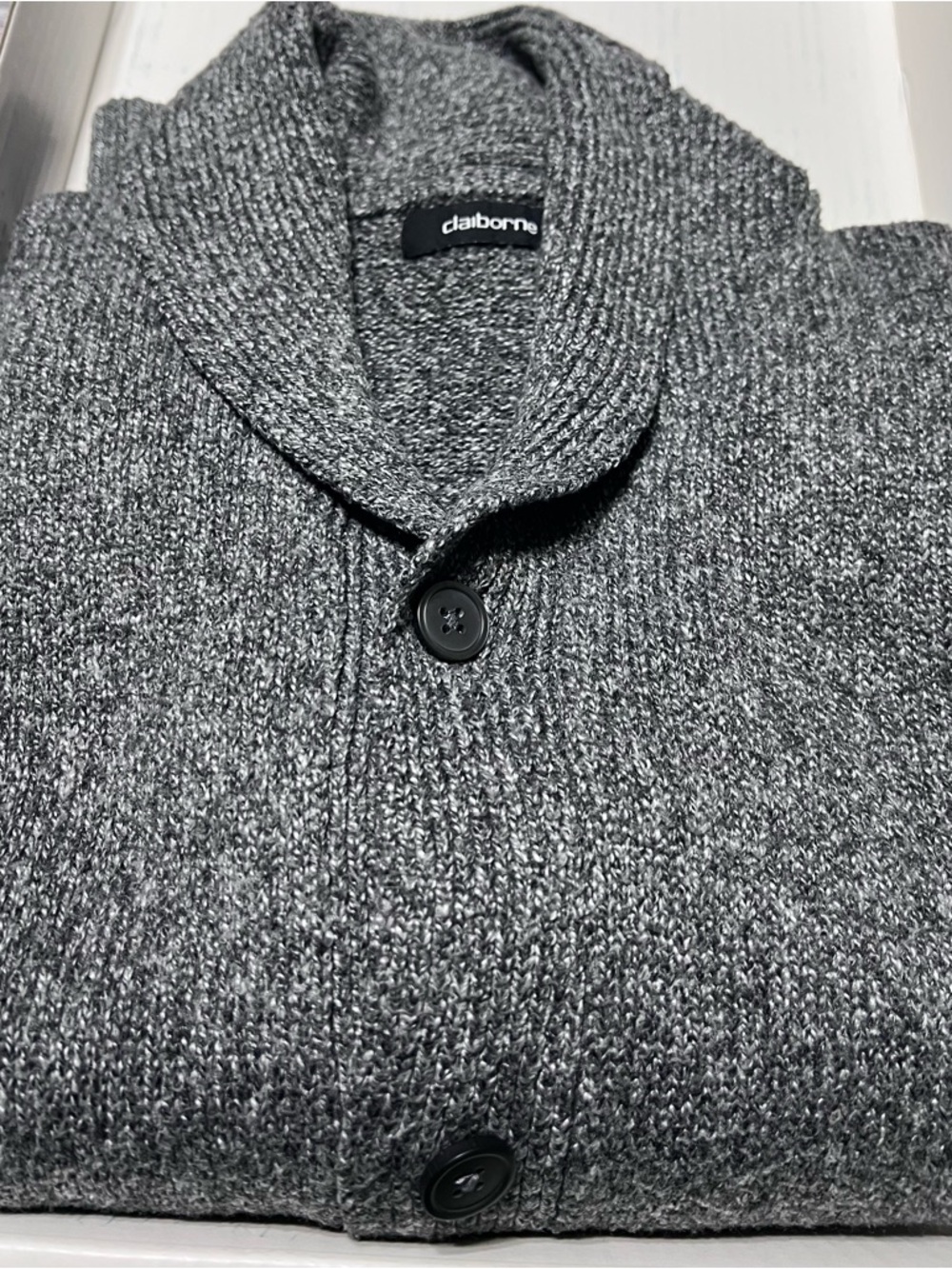 Claiborne Men's Heather Charcoal Shawl Collar Cardigan